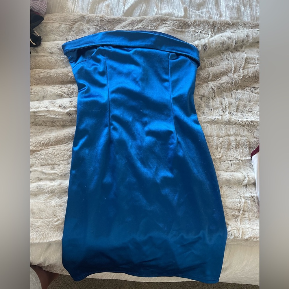 Blue strapless going out dress, short tight fitted - Size XS
